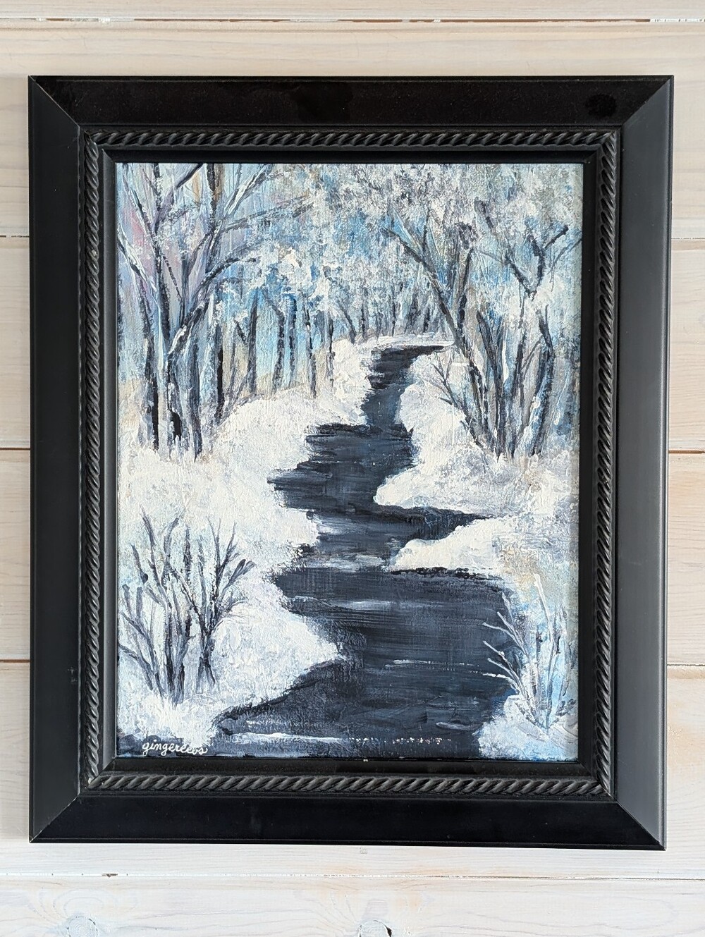Winter Landscape "Frozen Creek" Original Acrylic Framed Painting Artist Signed